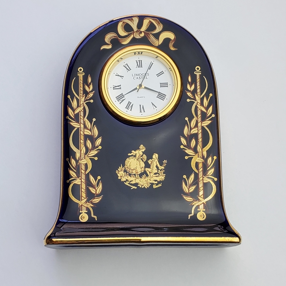 Vintage Rare Limoges 22K Gold Mini Clock Decor - Picture 5 of 16
